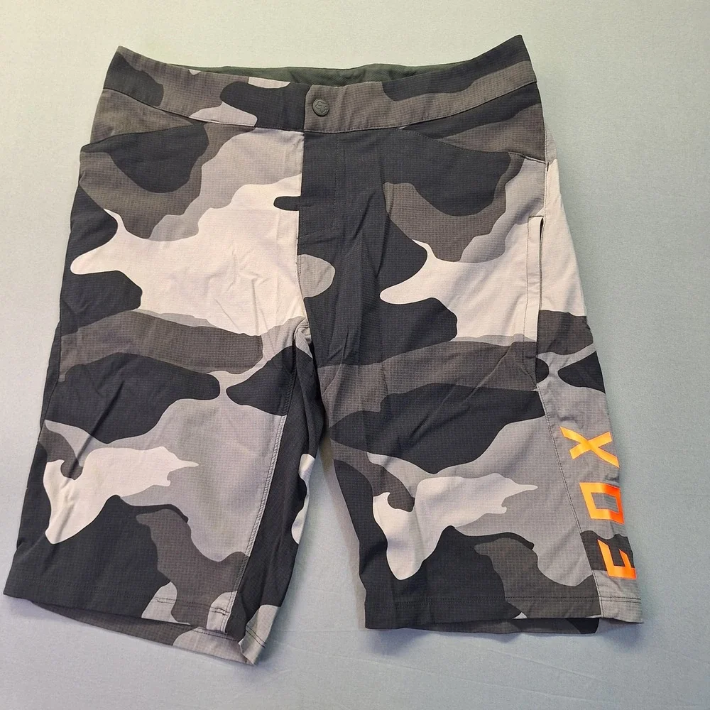 Fox Racing Ranger Mens MTB Camo Shorts Grey Black Orange Size 34 Mountain Bike